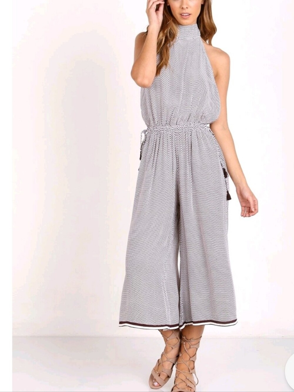 Faithful The Brand Fleetwood Jumpsuit Halter Top Open Back Wide Leg Cropped L